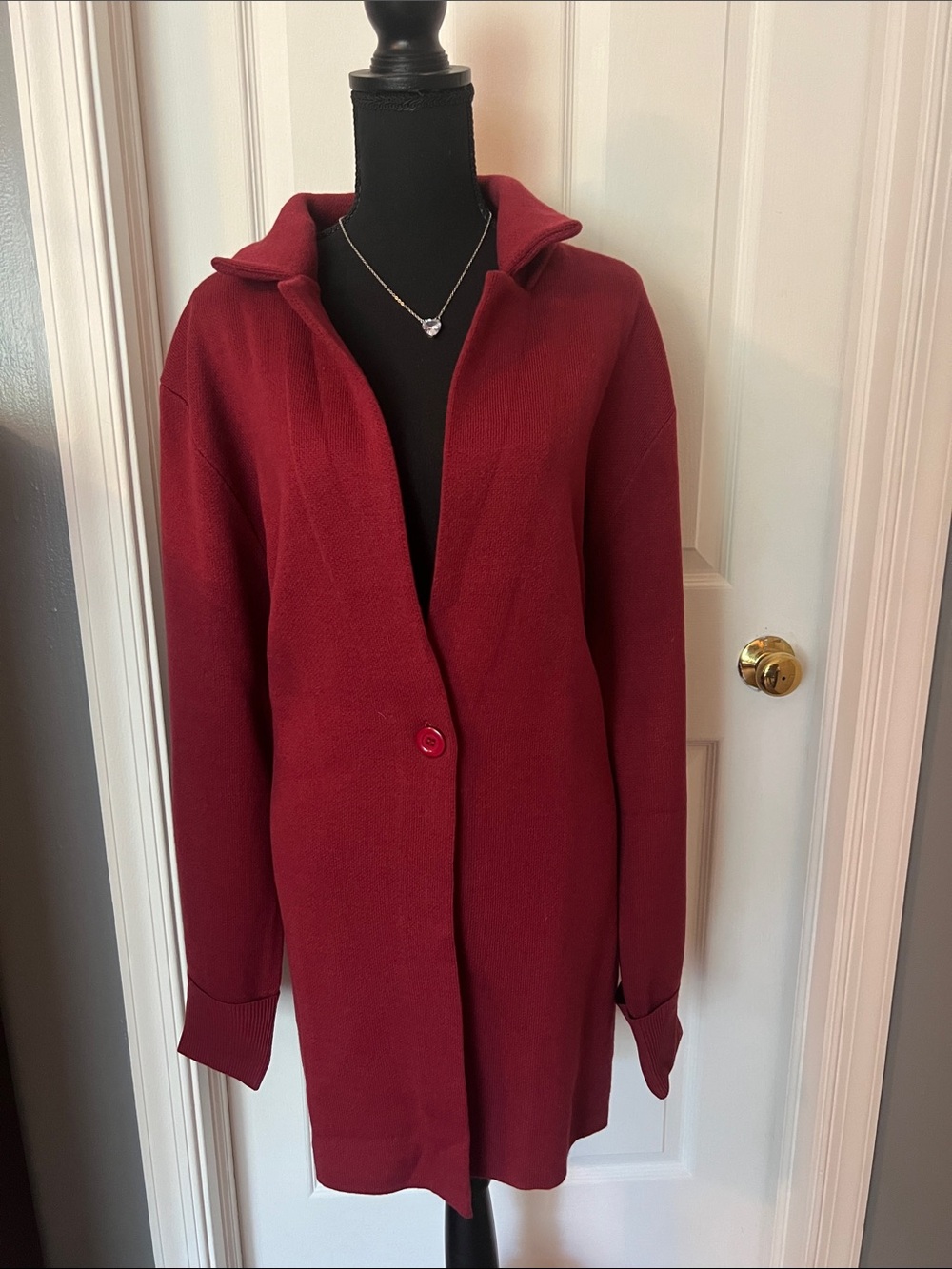 New York & Company Women's Burgundy Single-Button Coatigan